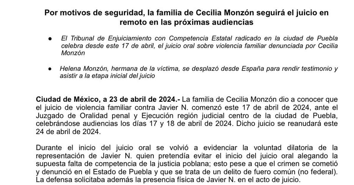 Helena Monzón seguirá juicio del feminicidio de su hermana vía remota