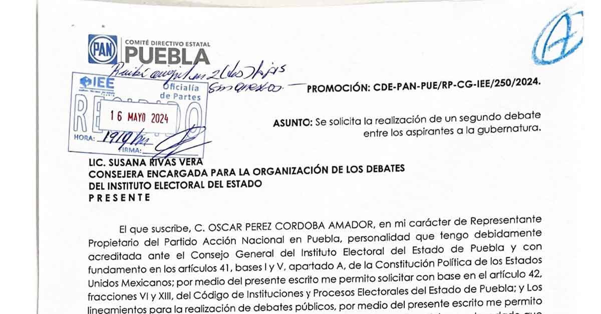 PAN formaliza petición para segundo debate a la gubernatura