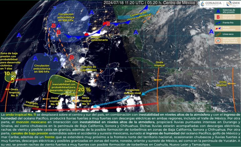 Lluvias continuarán en el país por onda tropical 11