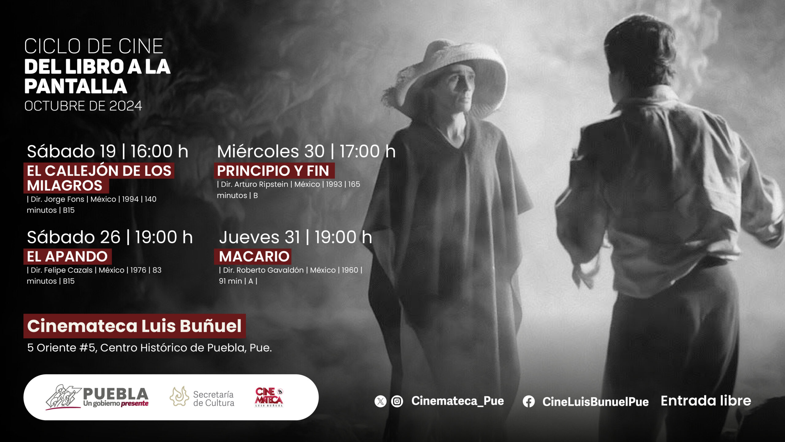 Presenta Cultura ciclo “Del libro a la pantalla” en Cinemateca “Luis Buñuel”