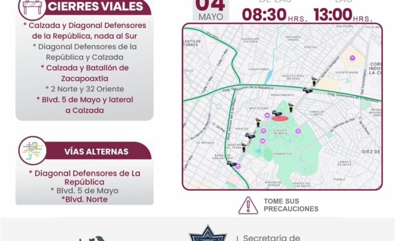 Anuncian cierres viales por ensayo del Desfile del 5 de Mayo en Puebla
