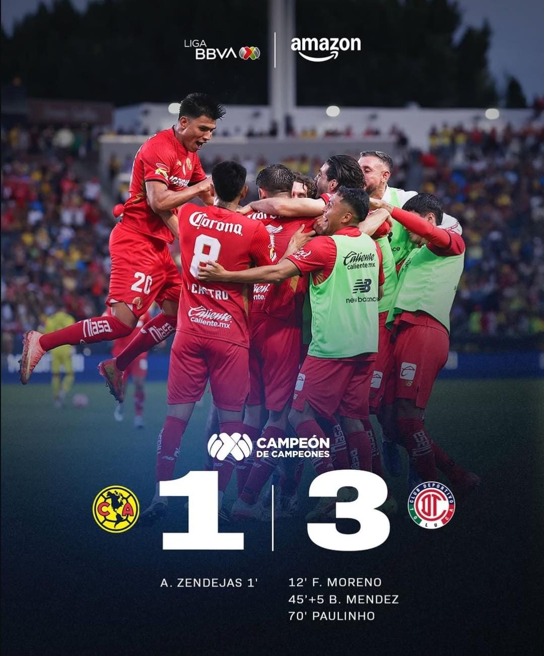 El infierno sigue ardiendo: Toluca es campeón de campeones tras ganarle 3 – 1 al América