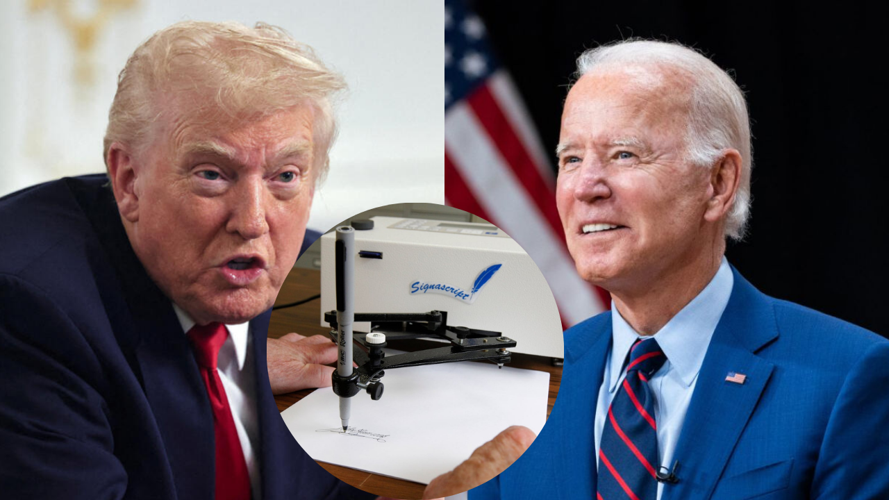 Trump anuncia que anulará las órdenes ejecutivas de Biden firmadas con un bolígrafo automático.