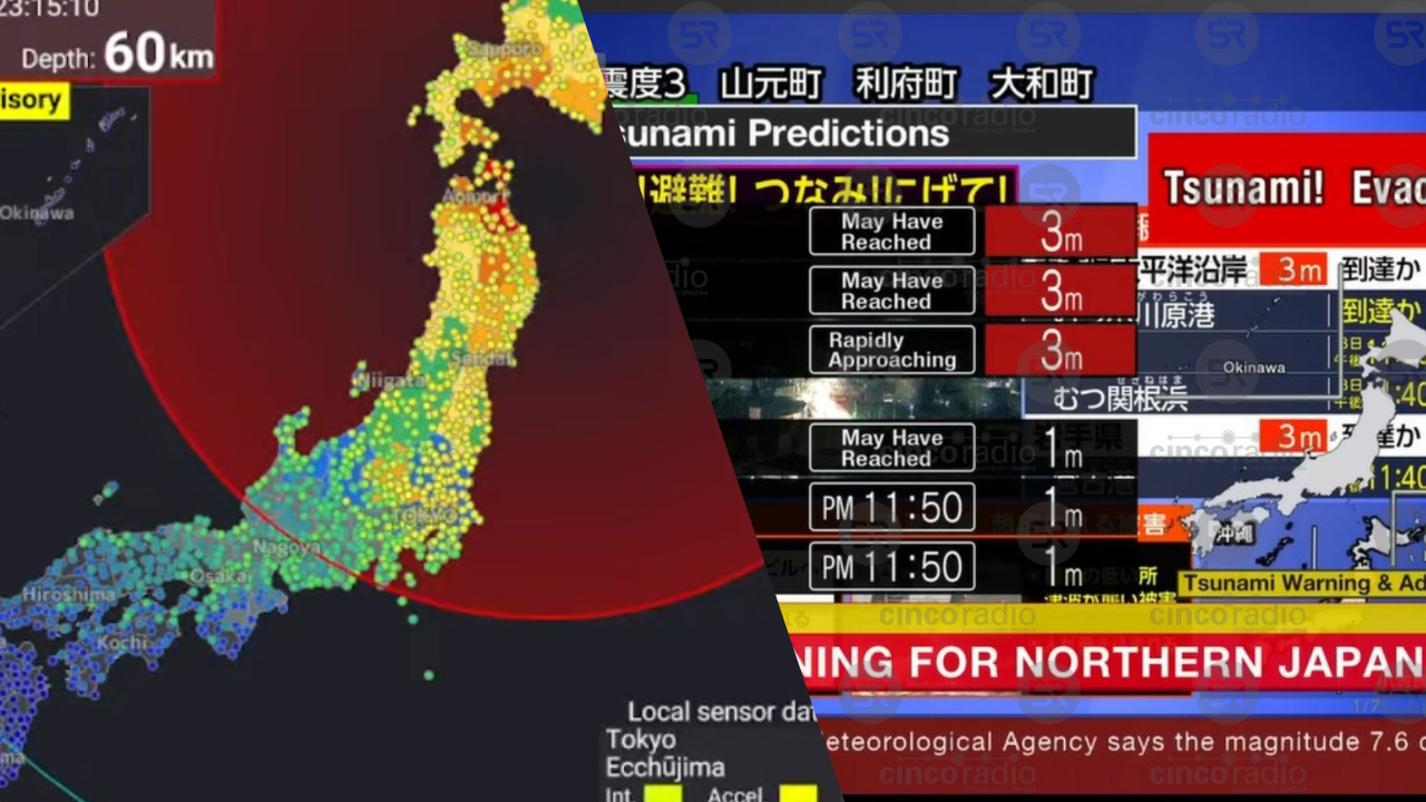 Un fuerte terremoto impacta la costas del noreste de Japón.