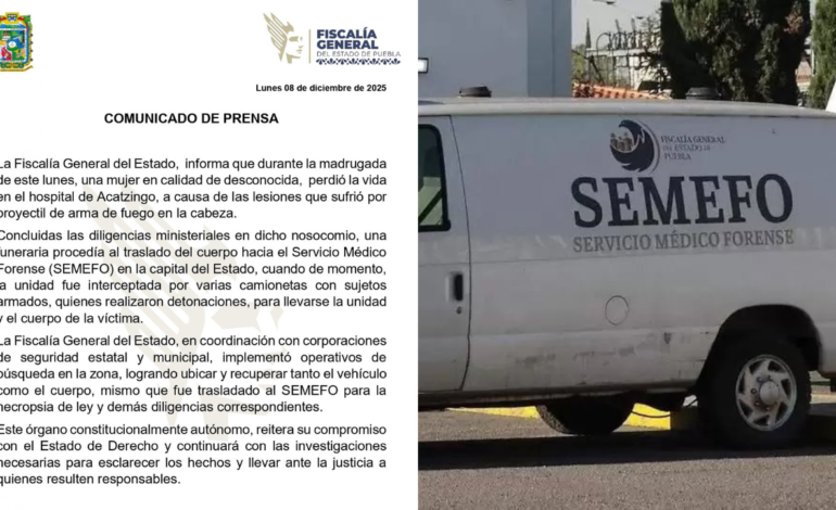 Un comando armado roba el cuerpo de una mujer asesinada en Acatzingo; las autoridades logran recuperarlo