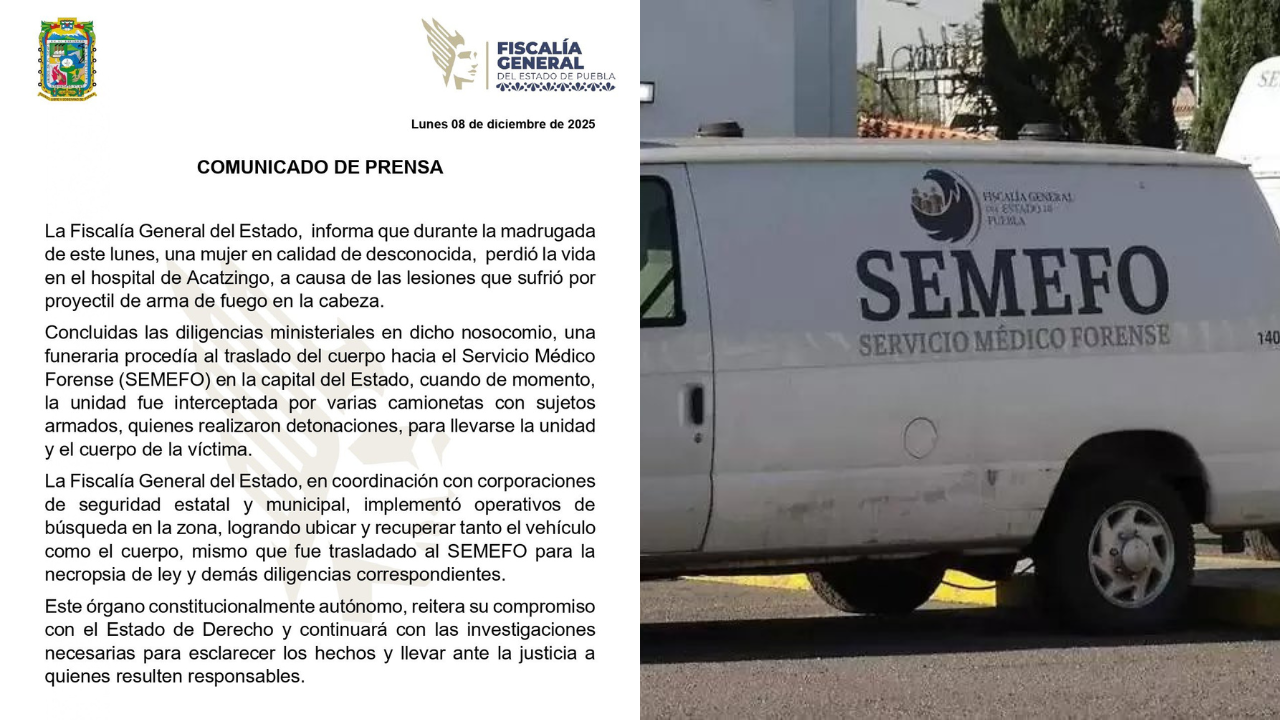 Un comando armado roba el cuerpo de una mujer asesinada en Acatzingo; las autoridades logran recuperarlo