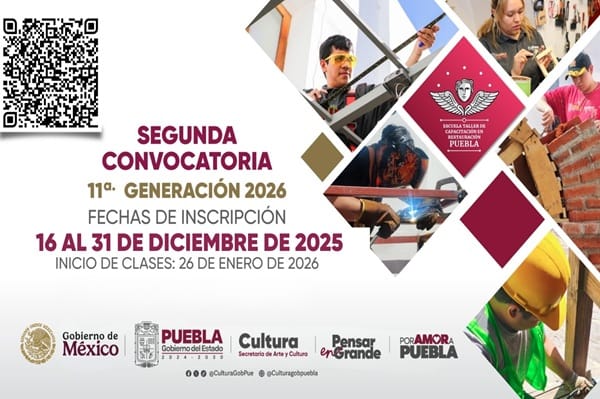 Escuela Taller de Puebla convoca a jóvenes para conservar el patrimonio cultural