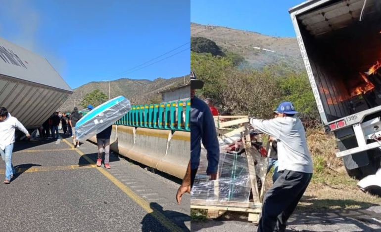 Accidente de tractocamión en la autopista Puebla-Orizaba termina en saqueo