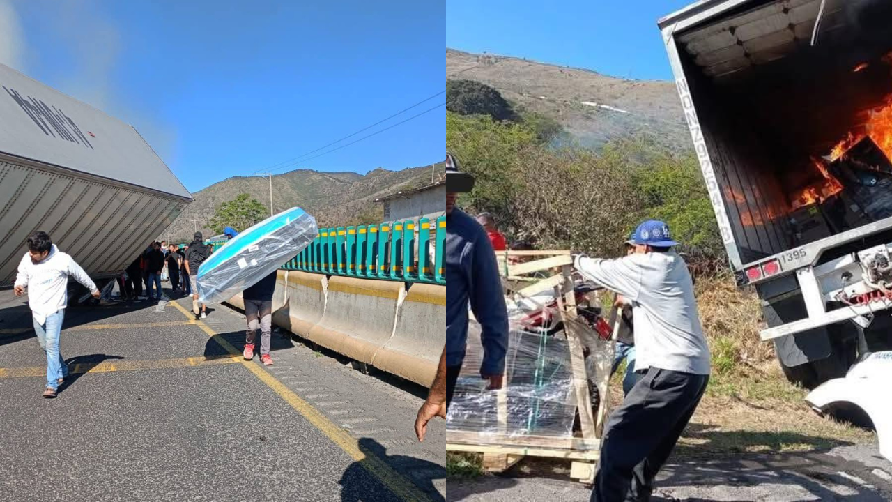Accidente de tractocamión en la autopista Puebla-Orizaba termina en saqueo