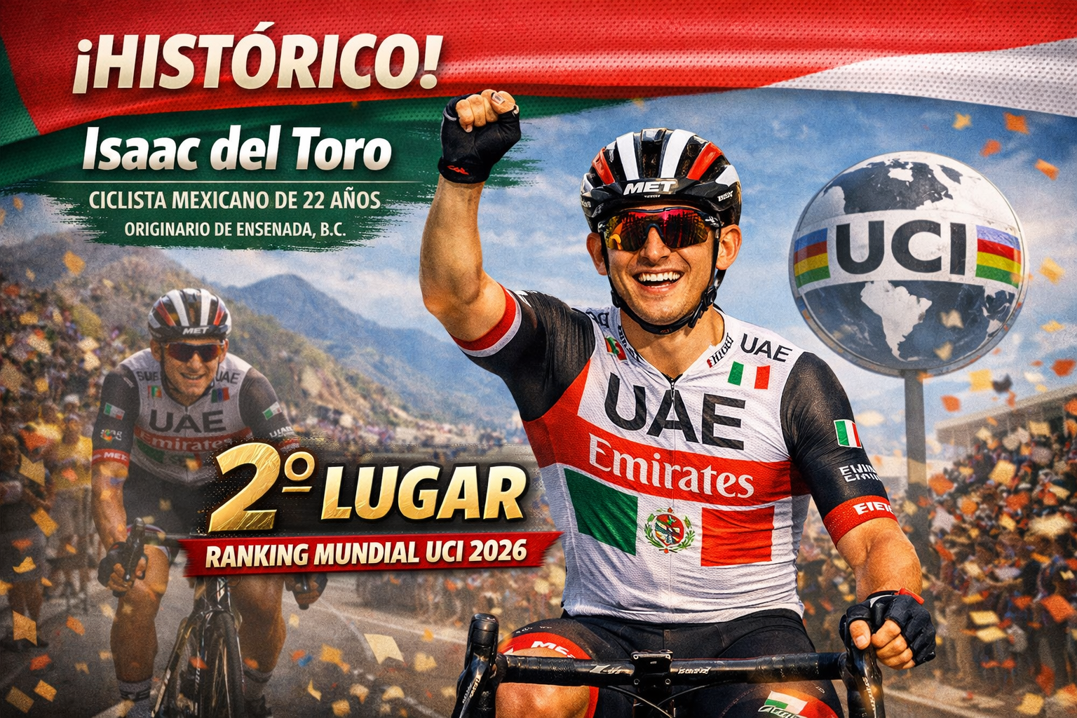 Histórico: Isaac del Toro en segundo lugar del ranking mundial de la UCI 2026