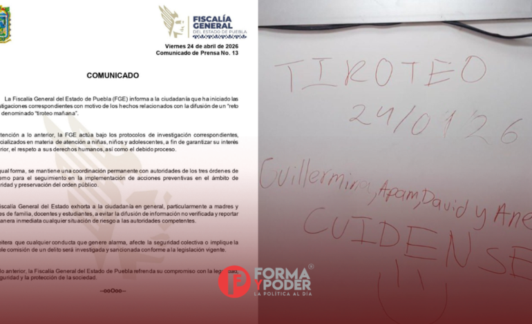 FGE de Puebla investiga amenazas de tiroteos en escuelas como parte de reto viral
