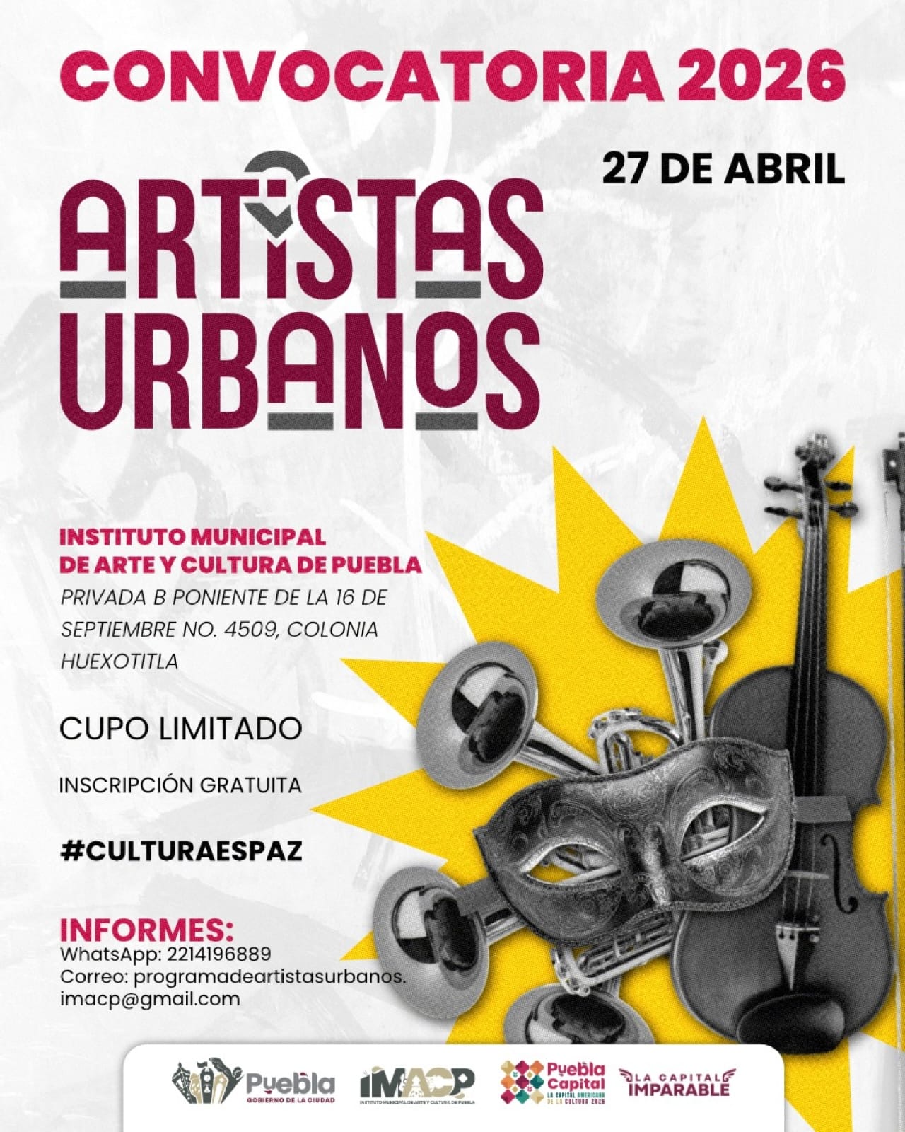 Puebla lanza convocatoria para artistas urbanos 2026