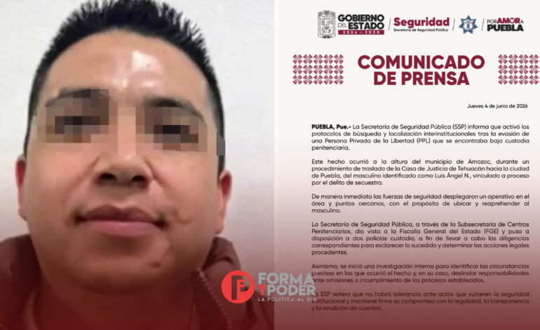 Un hombre vinculado a proceso por secuestro escapa durante traslado de Tehuacán a Puebla