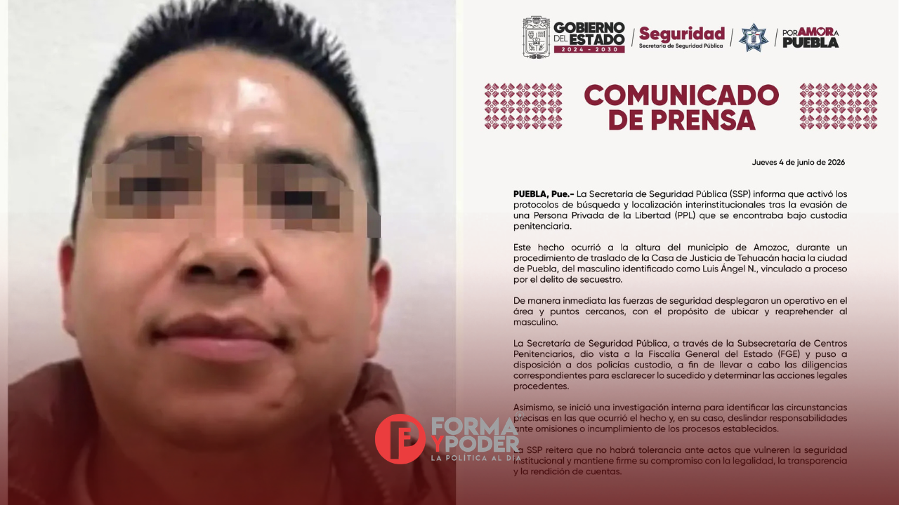 Un hombre vinculado a proceso por secuestro escapa durante traslado de Tehuacán a Puebla