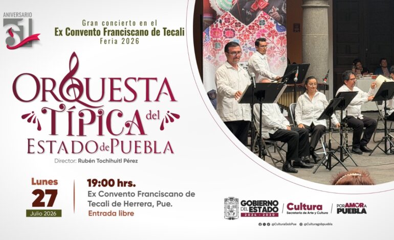 Orquesta Típica de Puebla ofrecerá concierto en Exconvento Franciscano de Tecali
