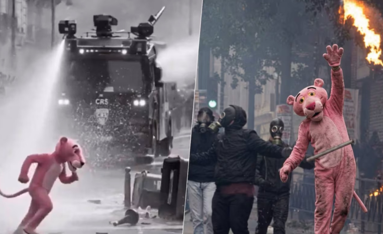 La Pantera Rosa se vuelve viral en las protestas de Francia, pero las imágenes son falsas