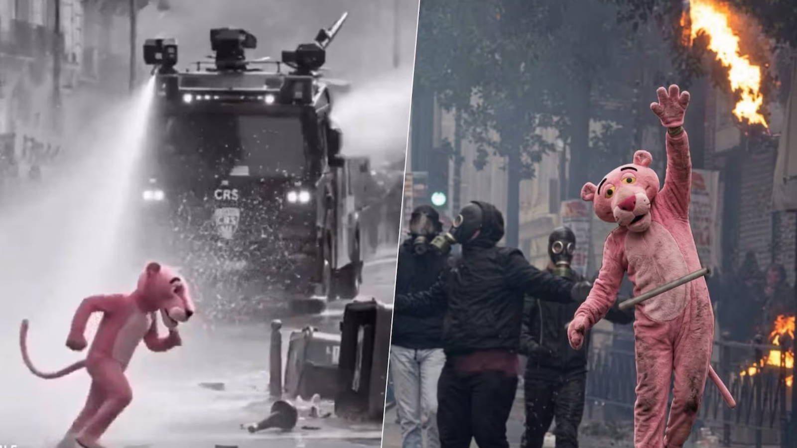 La Pantera Rosa se vuelve viral en las protestas de Francia, pero las imágenes son falsas