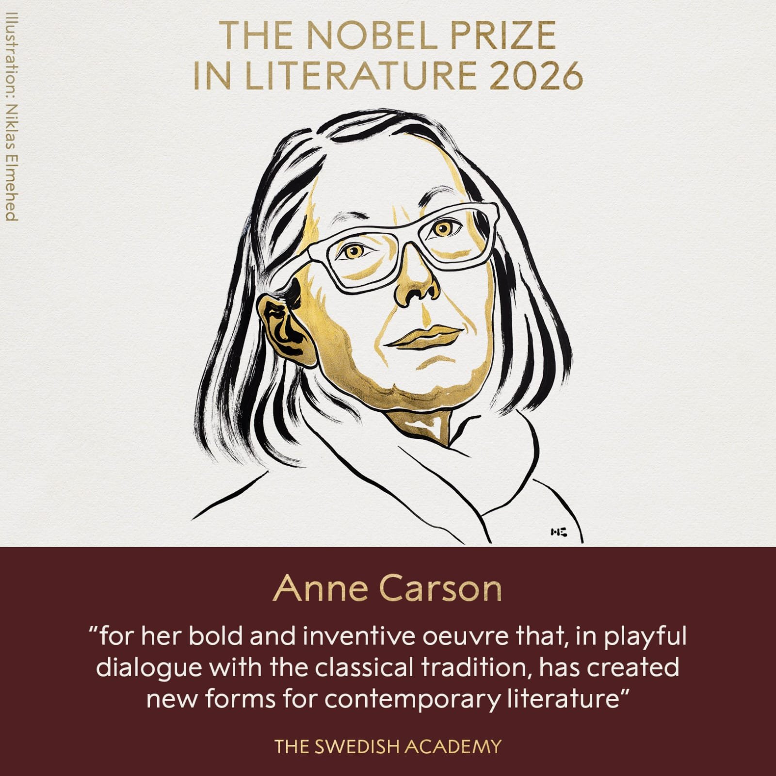 Anne Carson gana el Nobel de Literatura 2026
